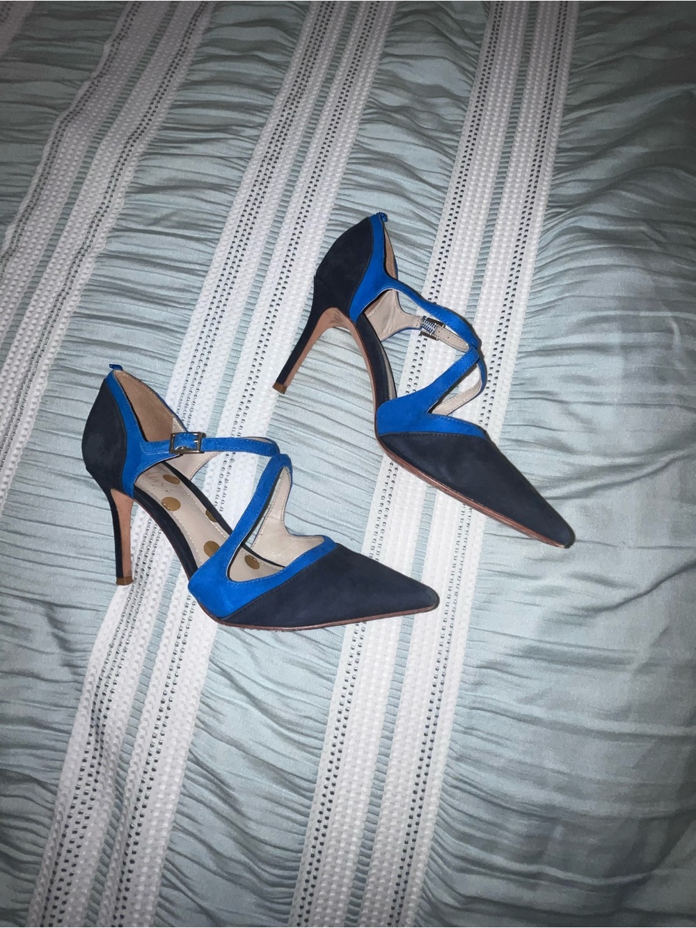 Boden Two-Tone Navy and Cobalt Blue Pointed-Strap Heels